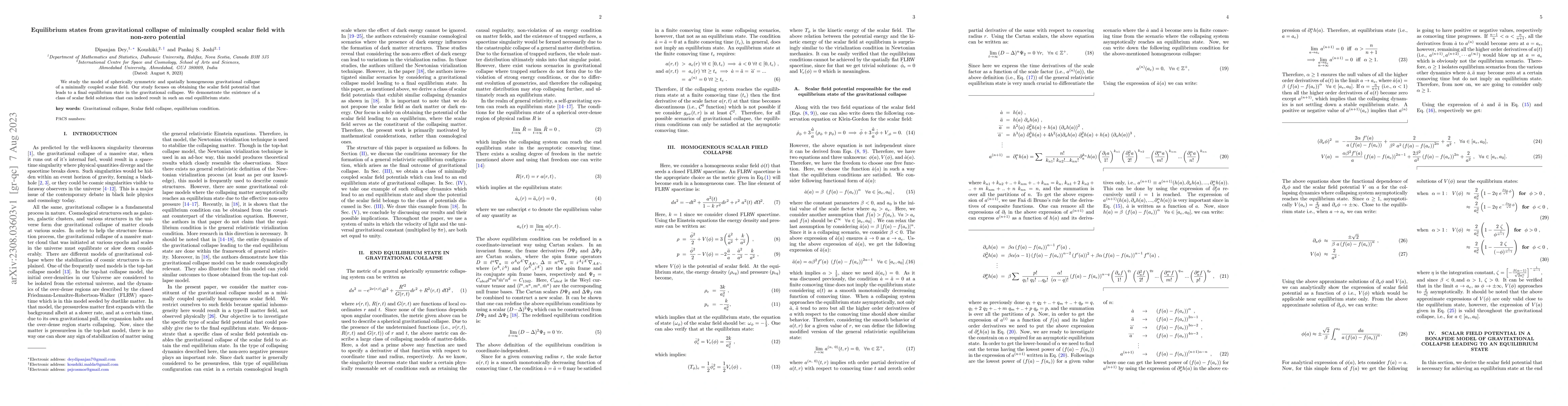 Thumbnail for Equilibrium states from gravitational collapse of minimally coupled
  scalar field with non-zero potential