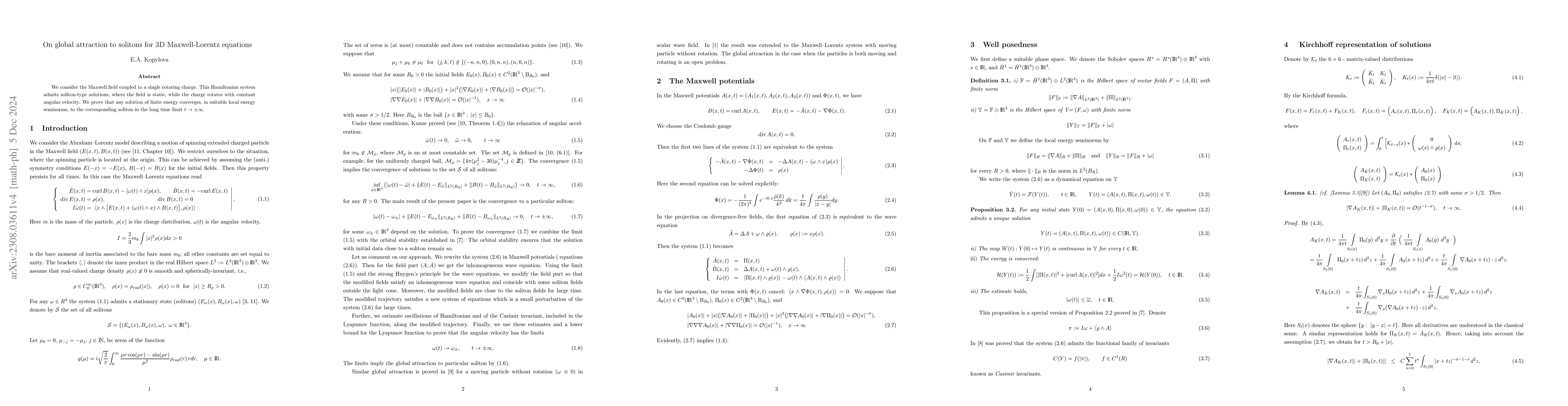 Thumbnail for On global attraction to solitons for 3D Maxwell-Lorentz equations
