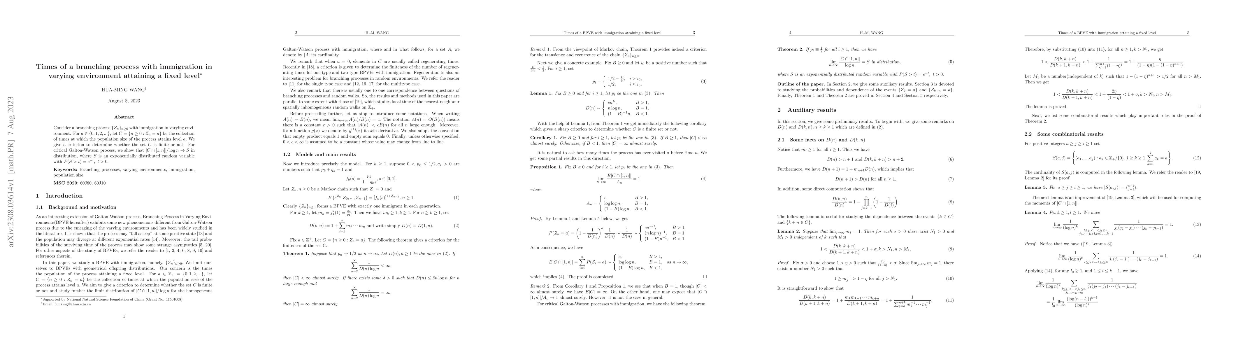 Thumbnail for Times of a branching process with immigration in varying environment
  attaining a fixed level