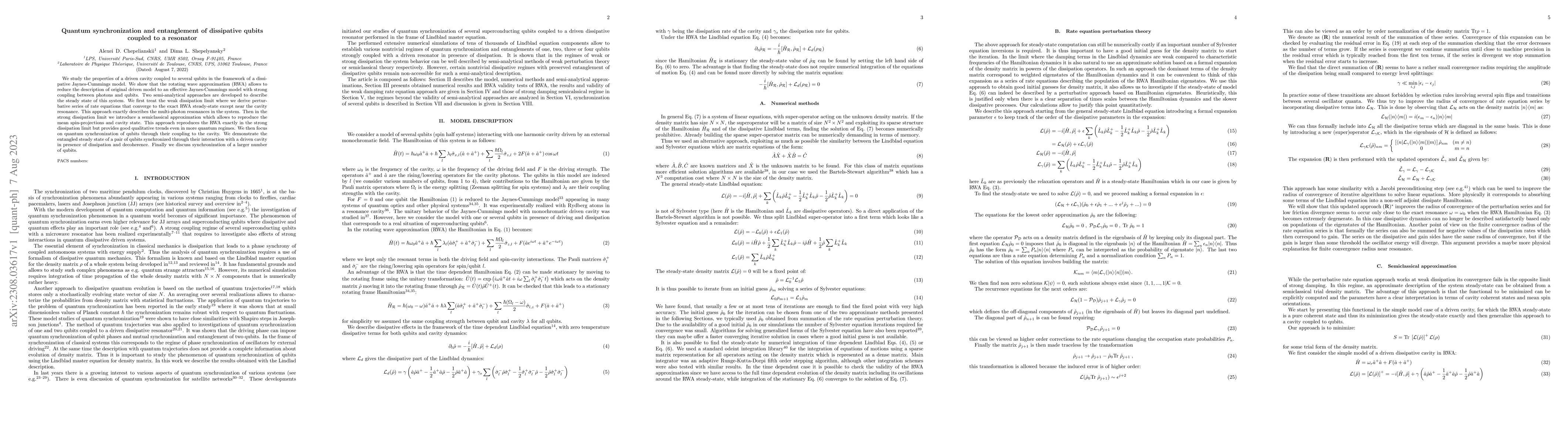 Thumbnail for Quantum synchronization and entanglement of dissipative qubits coupled
  to a resonator