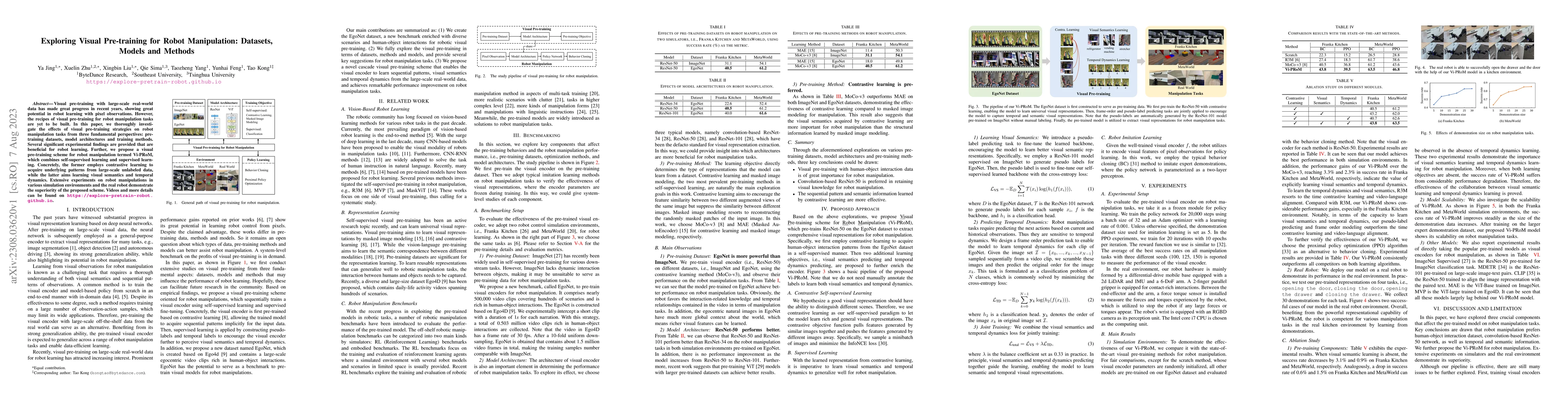 Thumbnail for Exploring Visual Pre-training for Robot Manipulation: Datasets, Models
  and Methods