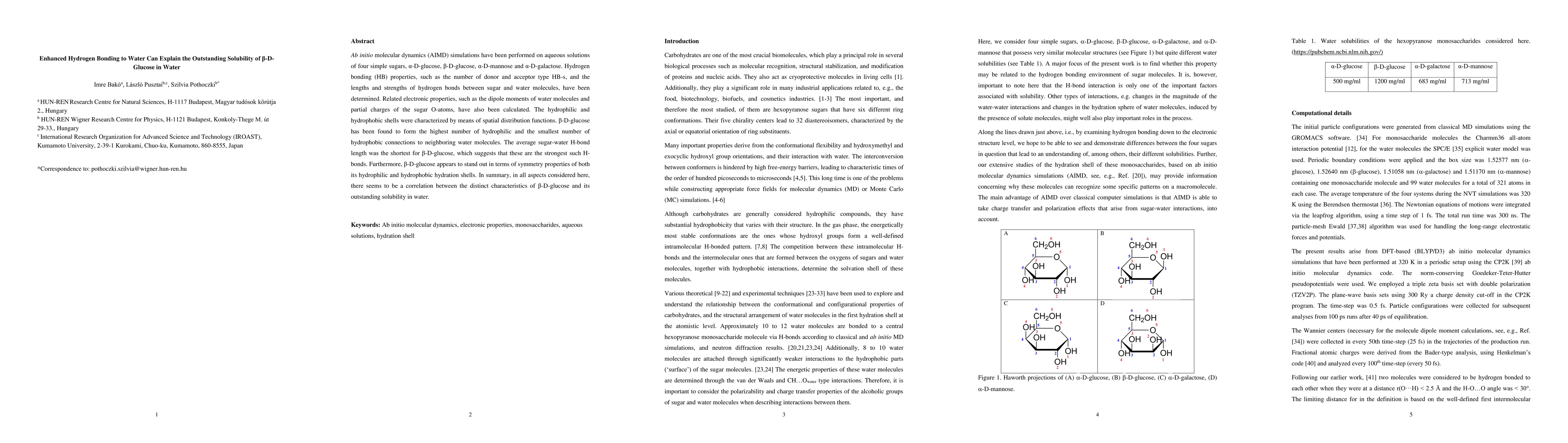 Thumbnail for Enhanced Hydrogen Bonding to Water Can Explain the Outstanding
  Solubility of \b{eta}-D-Glucose in Water