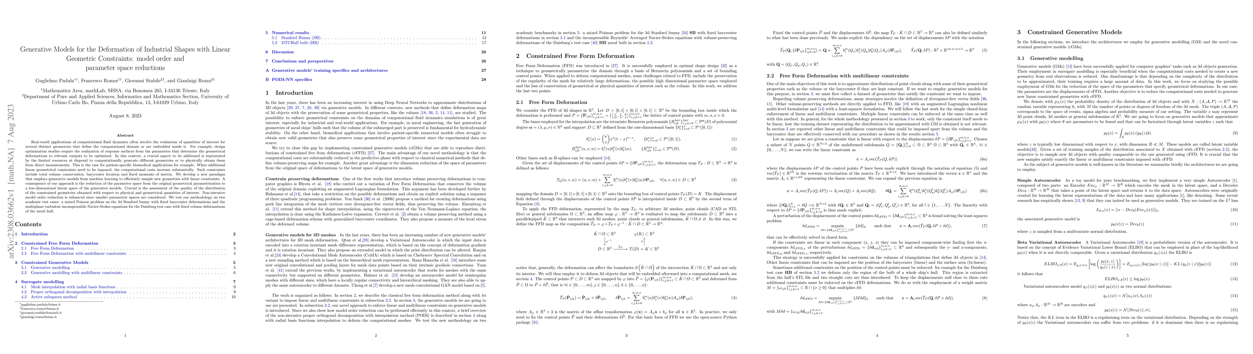 Thumbnail for Generative Models for the Deformation of Industrial Shapes with Linear
  Geometric Constraints: model order and parameter space reductions