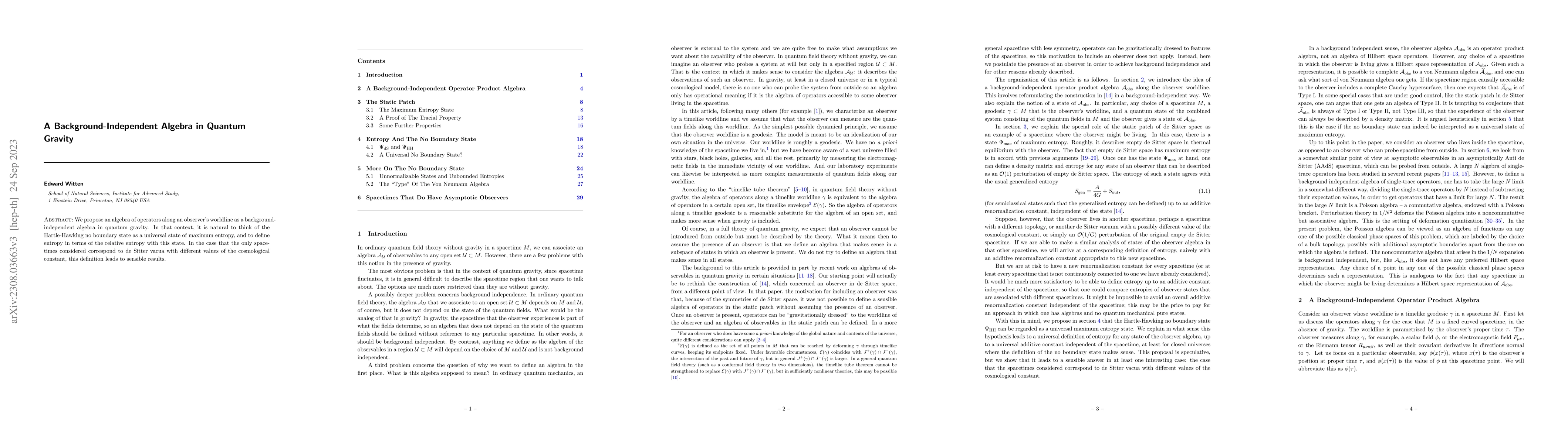 Thumbnail for A Background Independent Algebra in Quantum Gravity