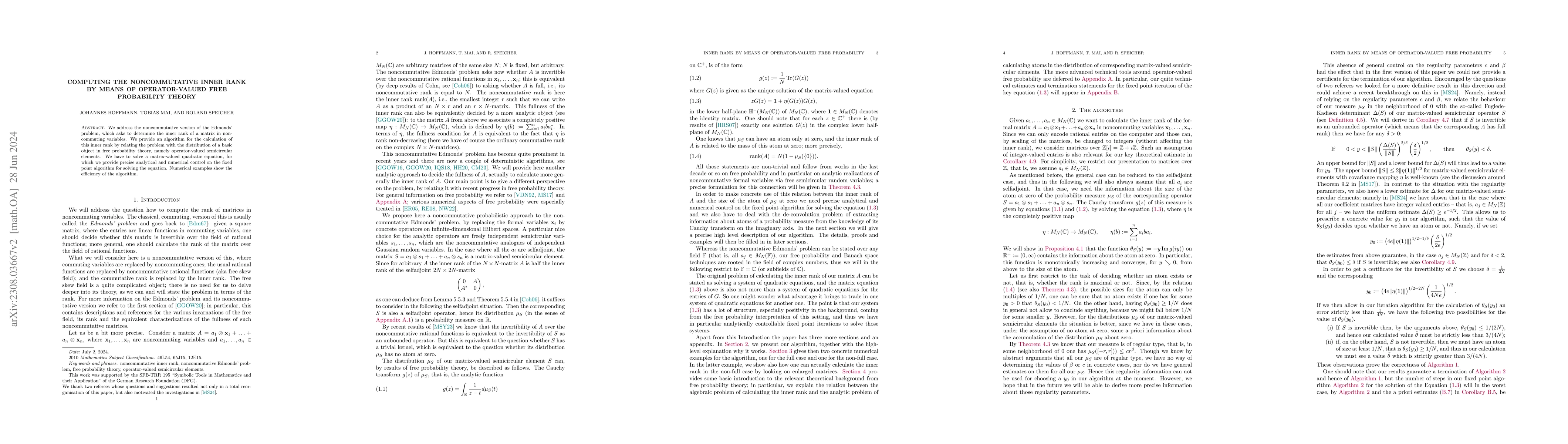 Thumbnail for Computing the noncommutative inner rank by means of operator-valued free
  probability theory