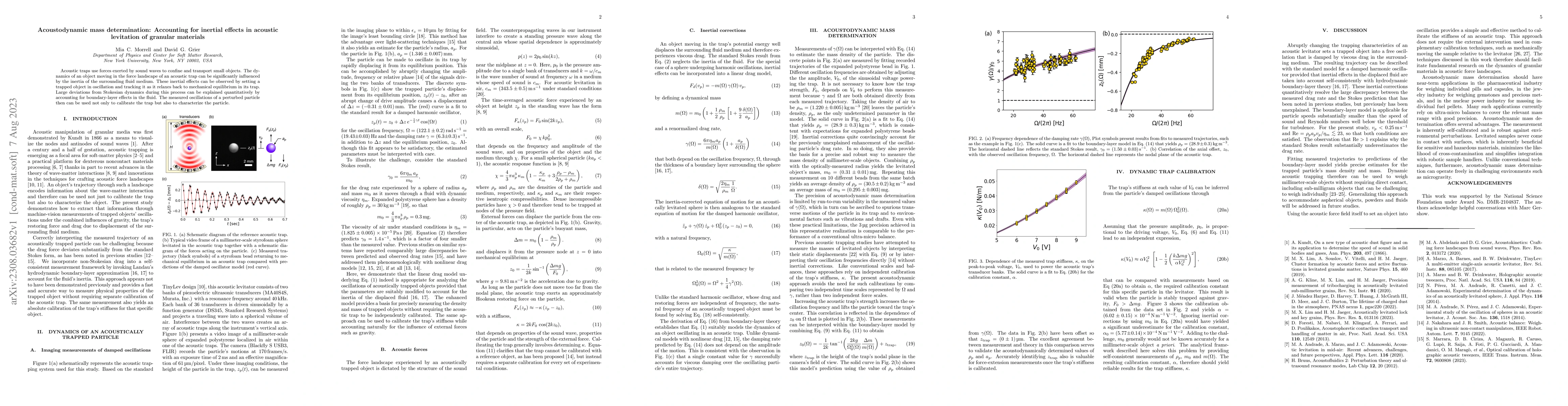 Thumbnail for Acoustodynamic mass determination: Accounting for inertial effects in
  acoustic levitation of granular materials