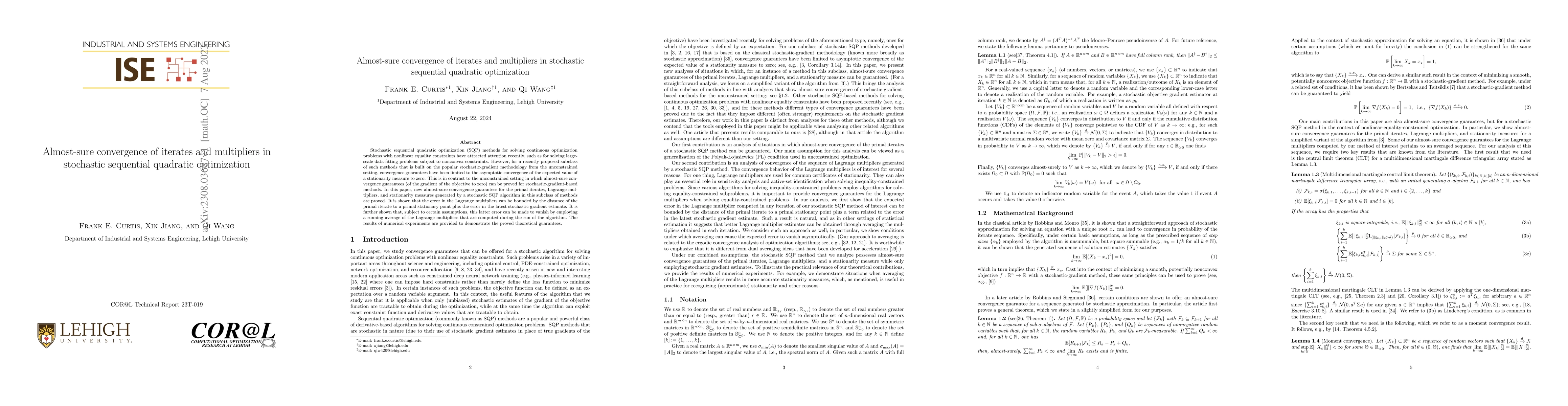 Thumbnail for Almost-sure convergence of iterates and multipliers in stochastic
  sequential quadratic optimization