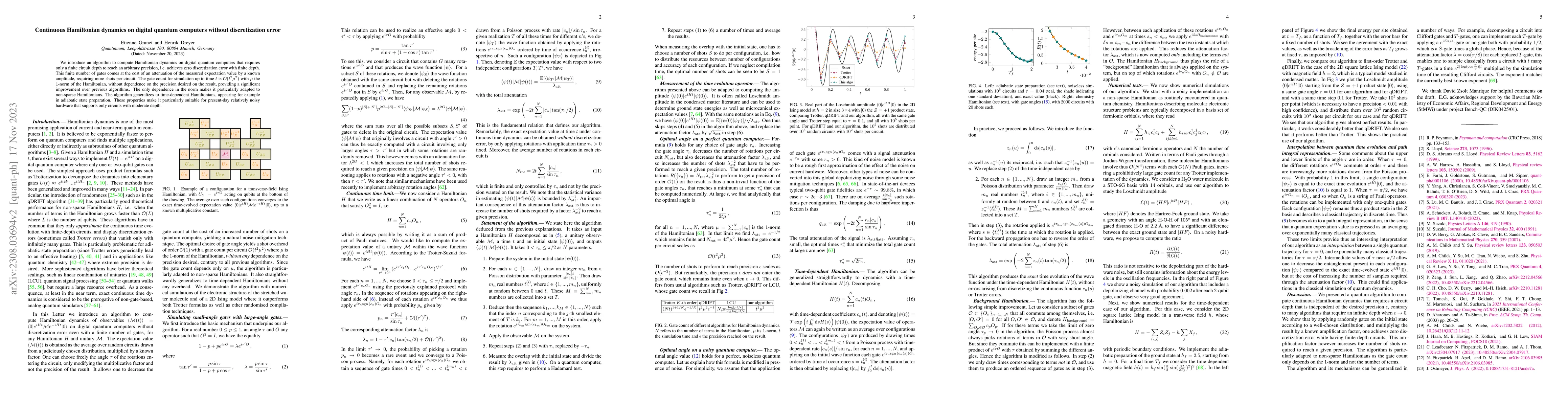 Thumbnail for Continuous Hamiltonian dynamics on digital quantum computers without
  discretization error