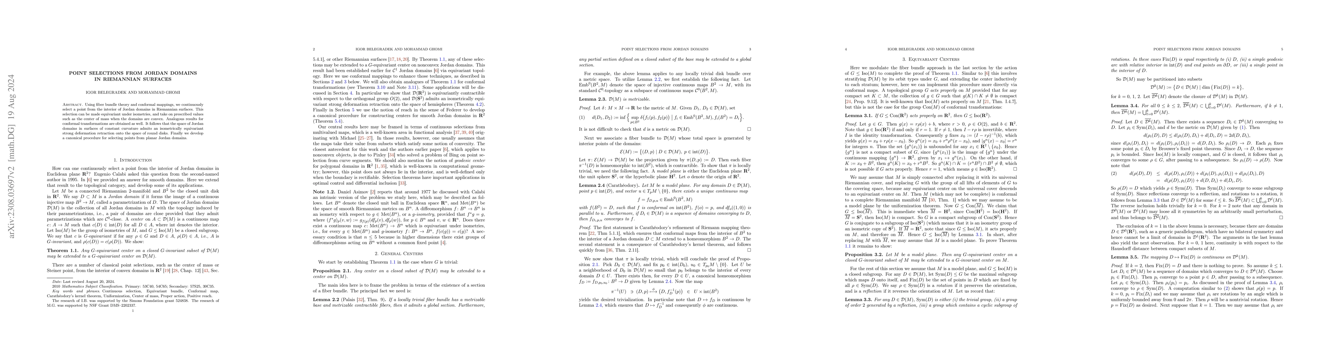 Thumbnail for Point selections from Jordan domains in Riemannian Surfaces
