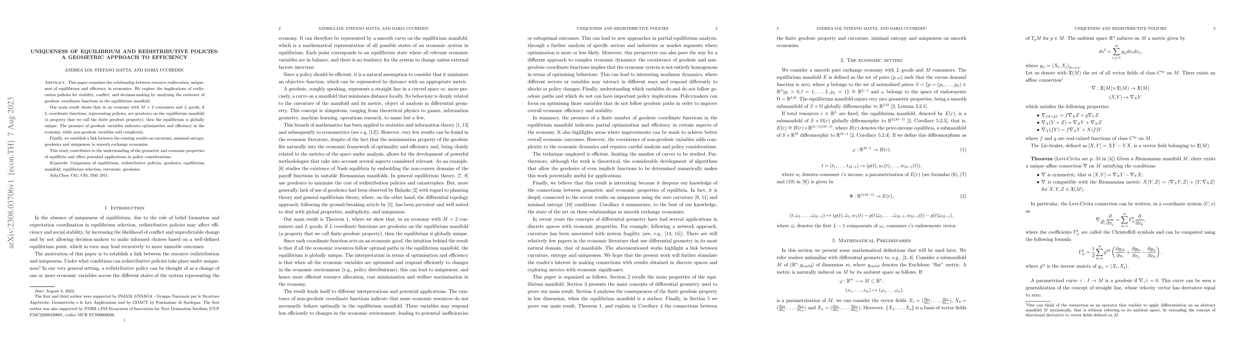 Thumbnail for Uniqueness of equilibrium and redistributive policies: a geometric
  approach to efficiency