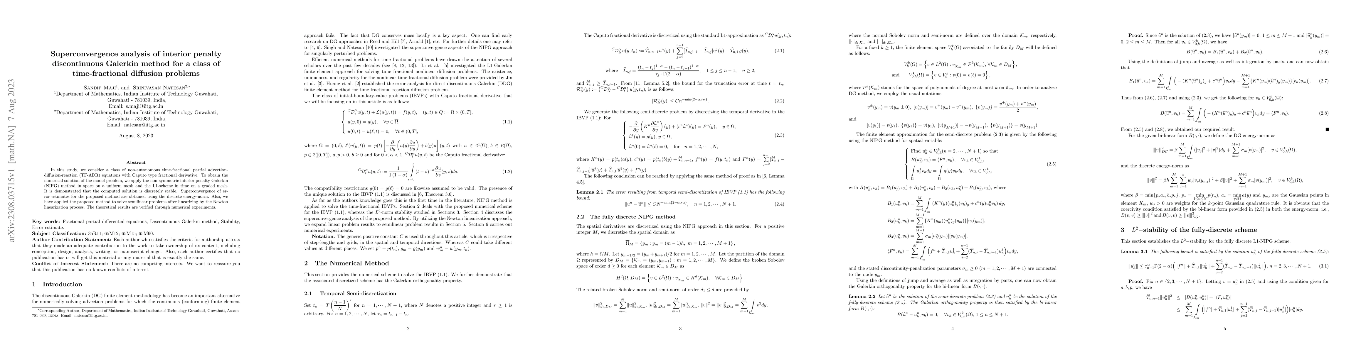 Thumbnail for Superconvergence analysis of interior penalty discontinuous Galerkin
  method for a class of time-fractional diffusion problems
