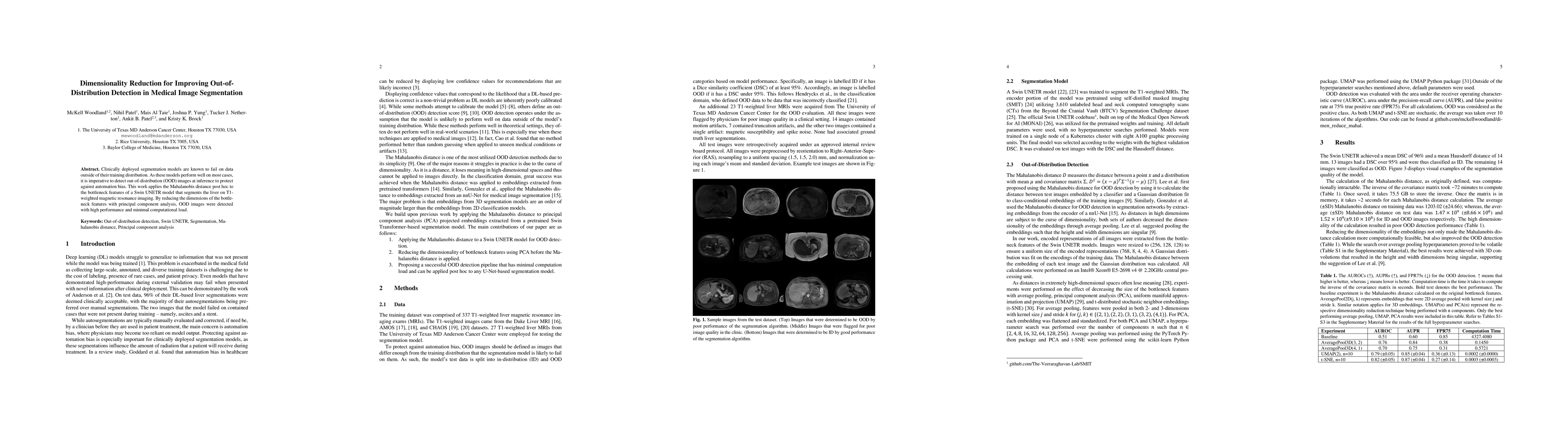 Thumbnail for Dimensionality Reduction for Improving Out-of-Distribution Detection in
  Medical Image Segmentation