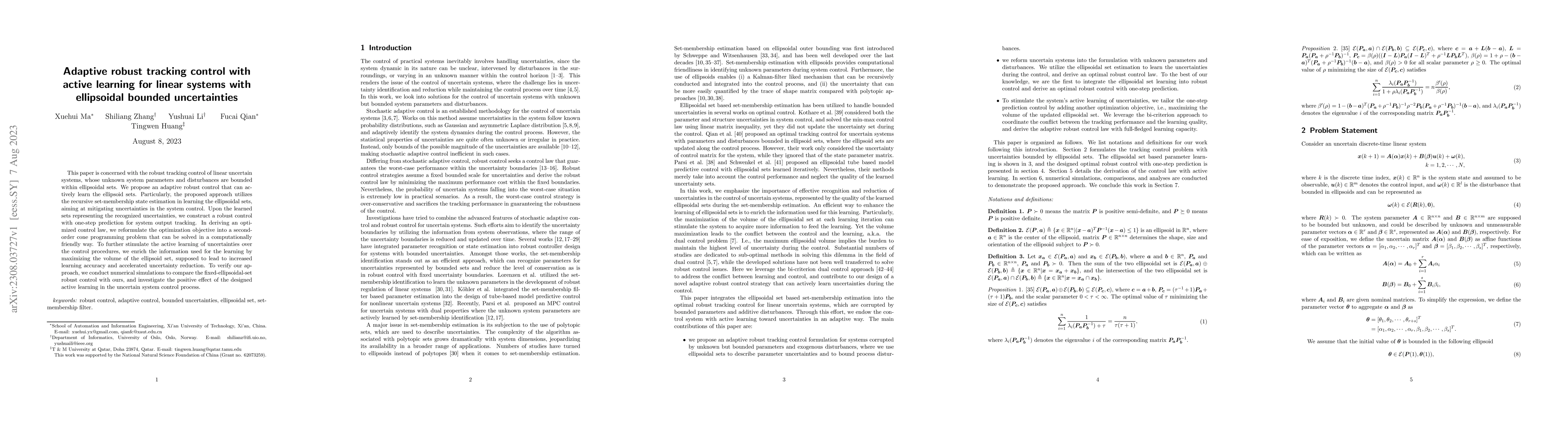 Thumbnail for Adaptive robust tracking control with active learning for linear systems
  with ellipsoidal bounded uncertainties