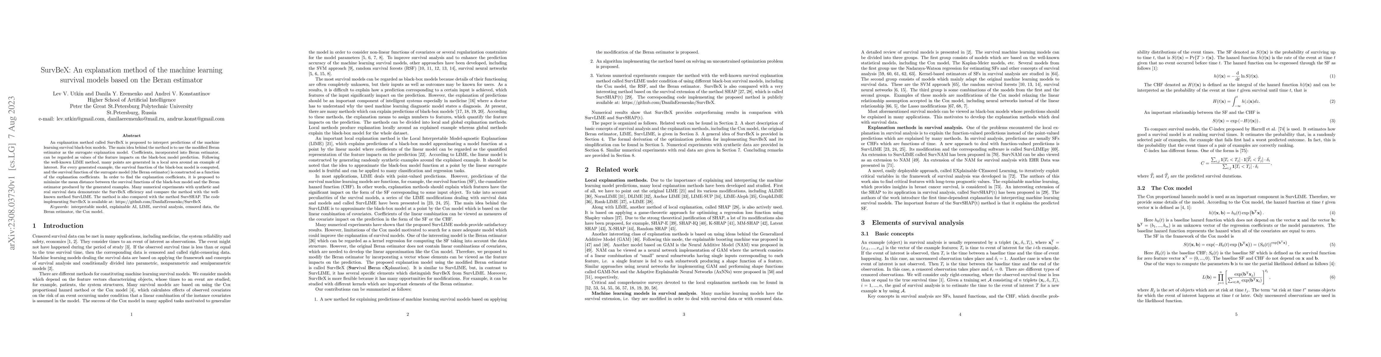 Thumbnail for SurvBeX: An explanation method of the machine learning survival models
  based on the Beran estimator
