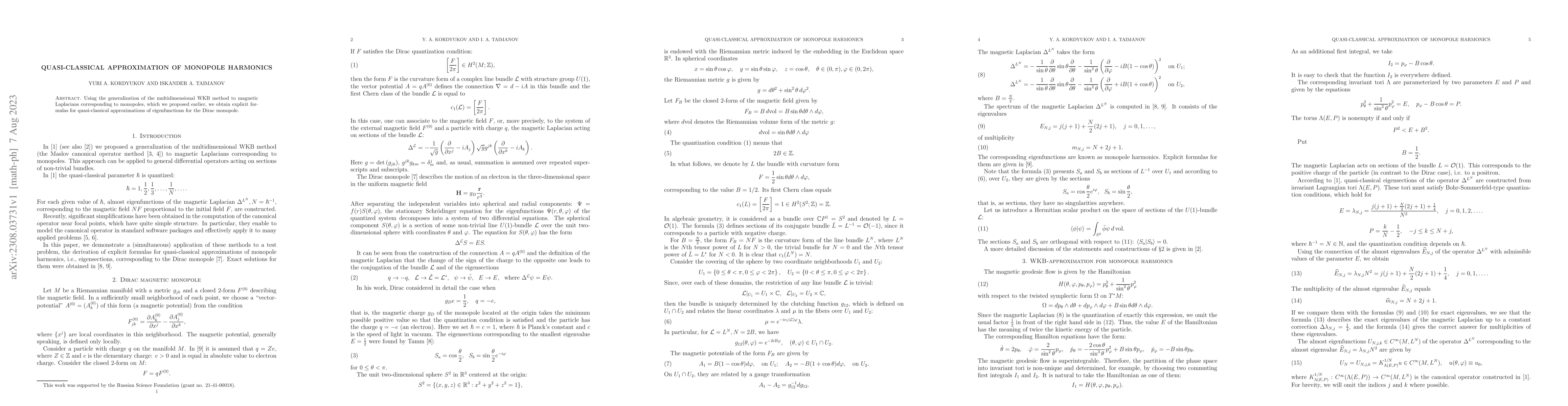 Thumbnail for Quasi-classical approximation of monopole harmonics