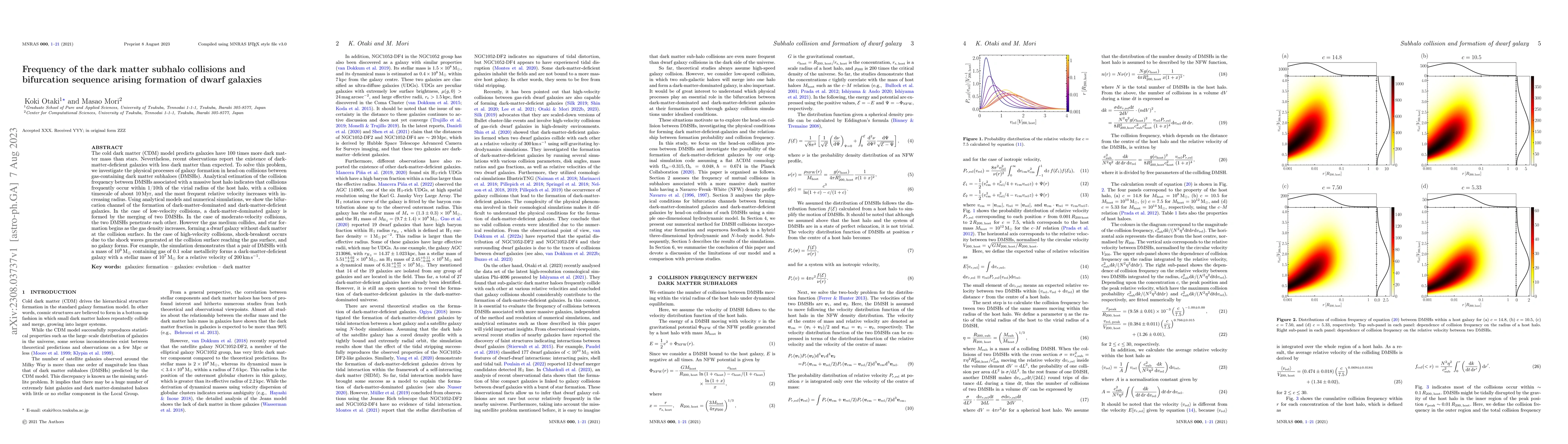 Thumbnail for Frequency of the dark matter subhalo collisions and bifurcation sequence
  arising formation of dwarf galaxies