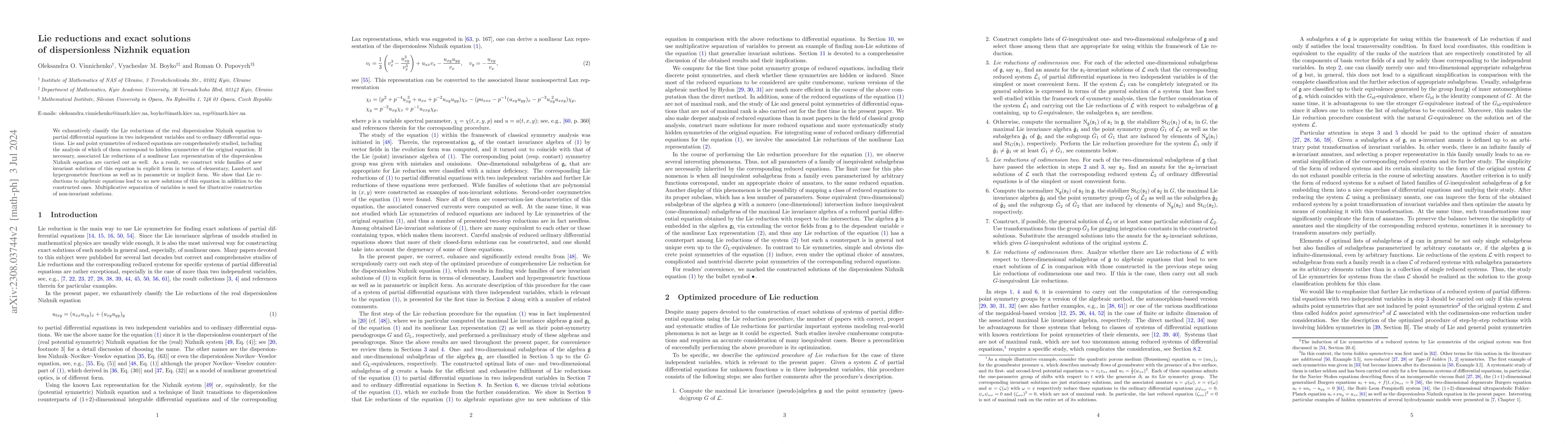Thumbnail for Lie reductions and exact solutions of dispersionless Nizhnik equation