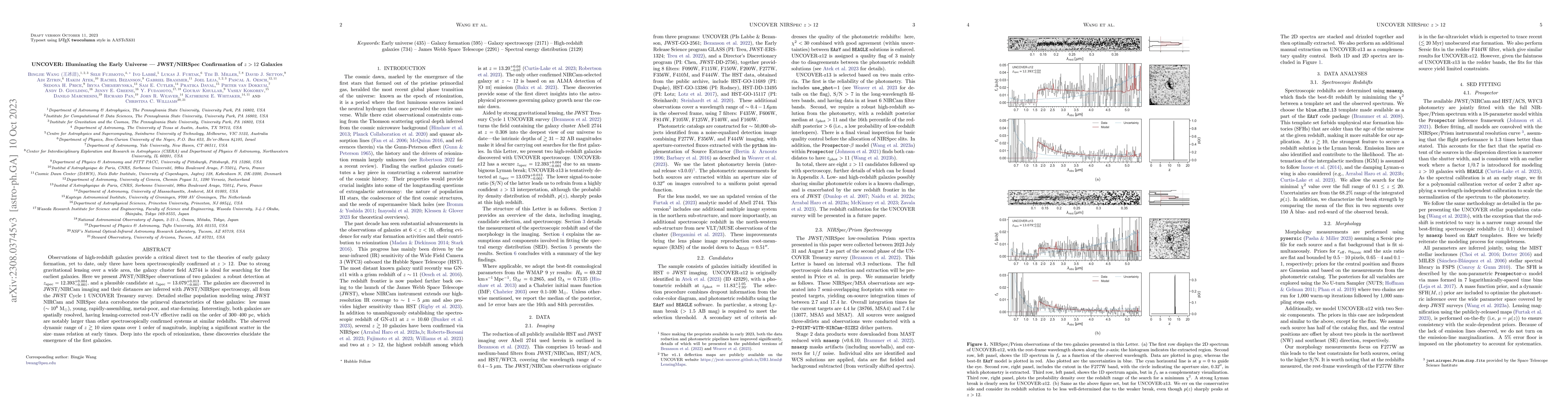 Thumbnail for UNCOVER: Illuminating the Early Universe -- JWST/NIRSpec Confirmation of
  $z > 12$ Galaxies