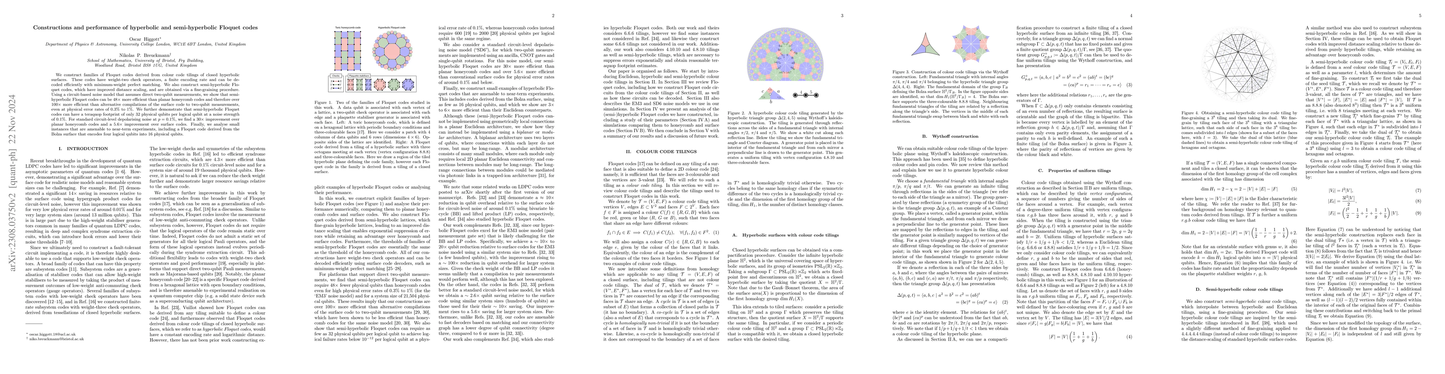 Thumbnail for Constructions and performance of hyperbolic and semi-hyperbolic Floquet
  codes