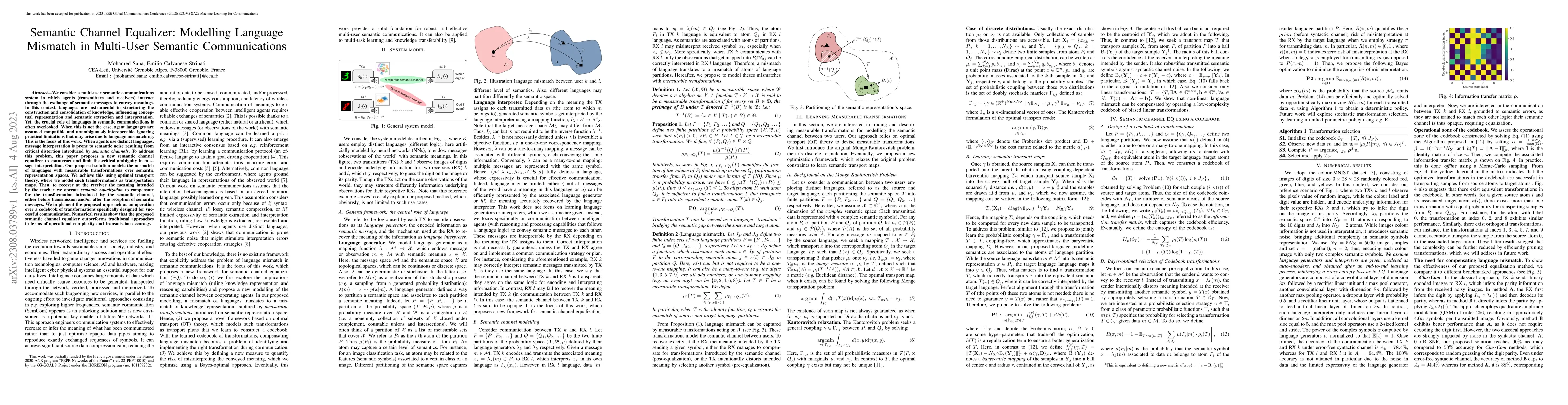 Thumbnail for Semantic Channel Equalizer: Modelling Language Mismatch in Multi-User
  Semantic Communications
