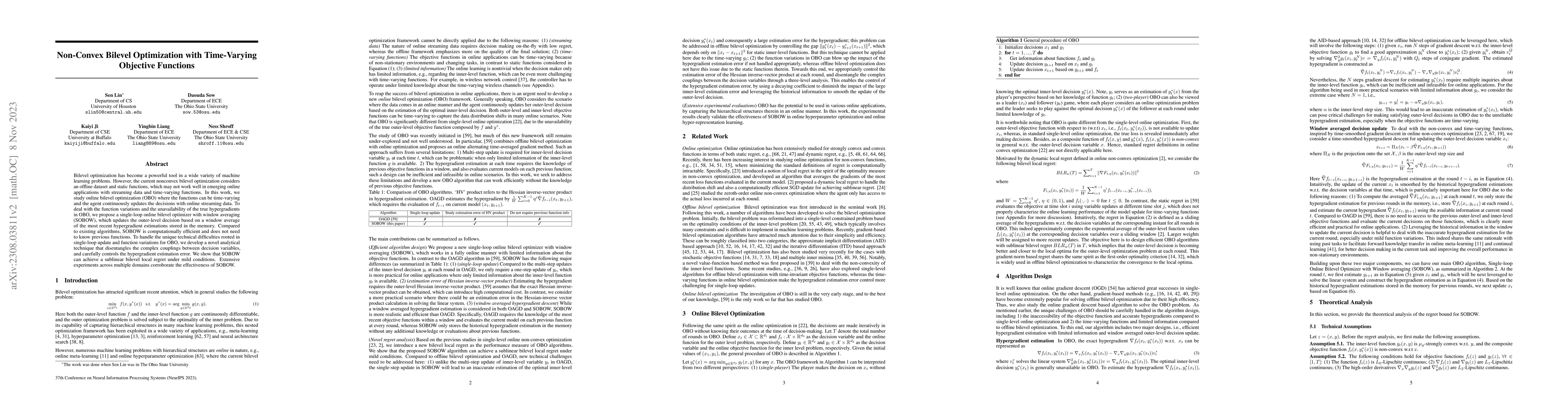Thumbnail for Non-Convex Bilevel Optimization with Time-Varying Objective Functions