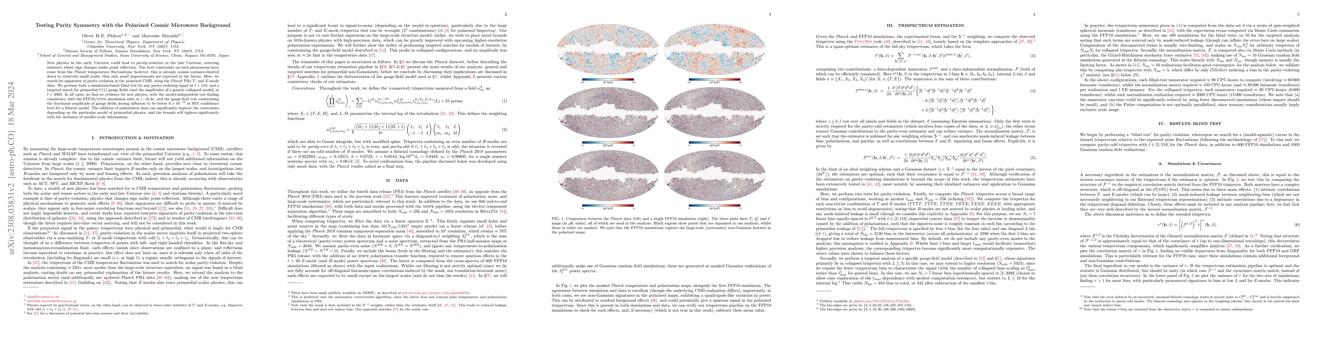 Thumbnail for Testing Parity Symmetry with the Polarized Cosmic Microwave Background