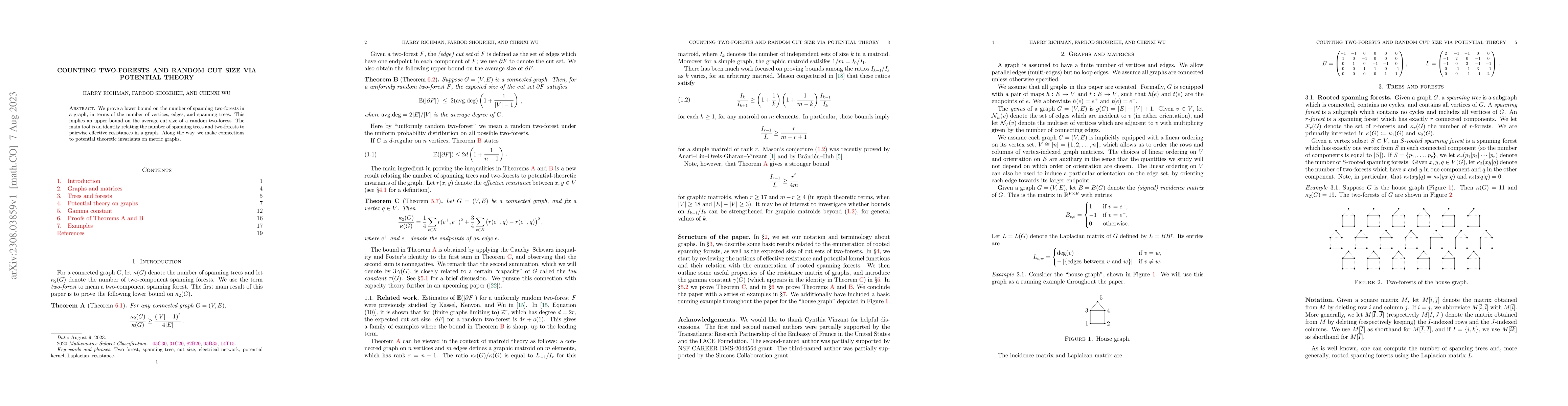 Thumbnail for Counting two-forests and random cut size via potential theory