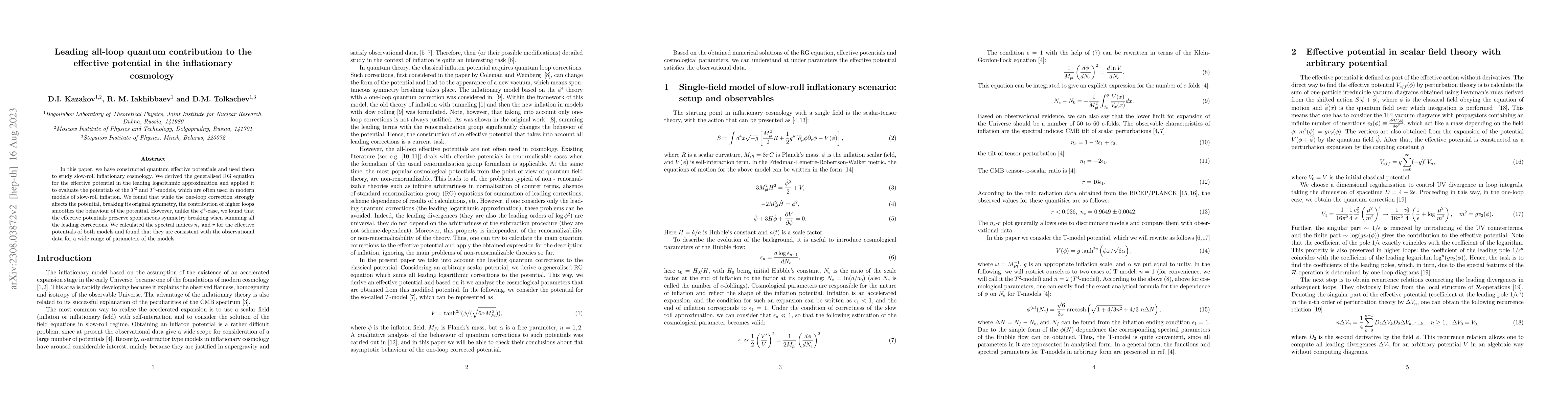 Thumbnail for Leading all-loop quantum contribution to the effective potential in the
  inflationary cosmology