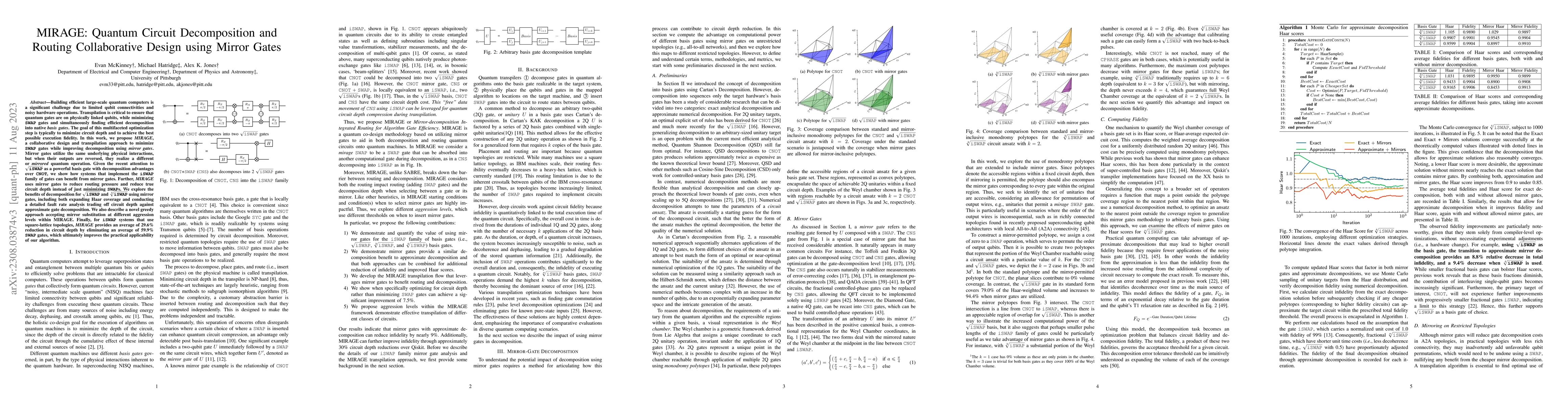 Thumbnail for MIRAGE: Quantum Circuit Decomposition and Routing Collaborative Design
  using Mirror Gates