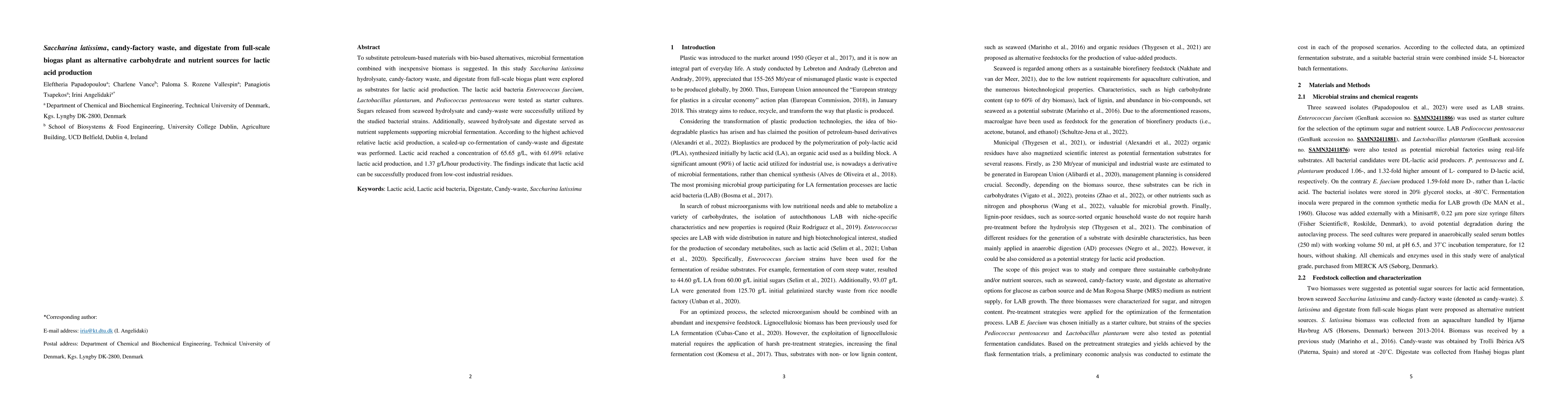 Thumbnail for Saccharina latissima, candy-factory waste, and digestate from full-scale
  biogas plant as alternative carbohydrate and nutrient sources for lactic acid
  production