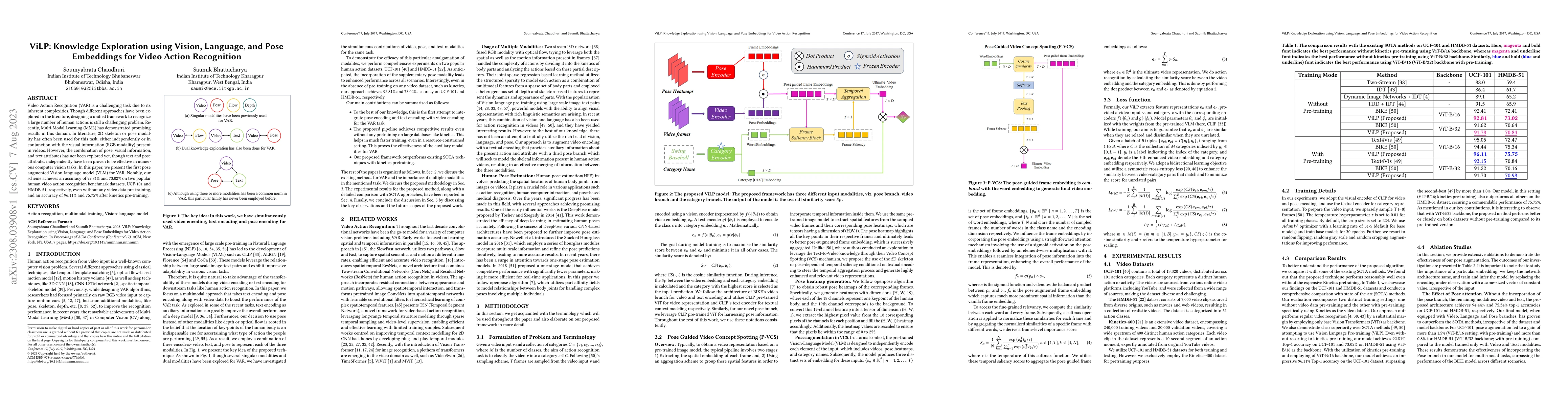 Thumbnail for ViLP: Knowledge Exploration using Vision, Language, and Pose Embeddings
  for Video Action Recognition
