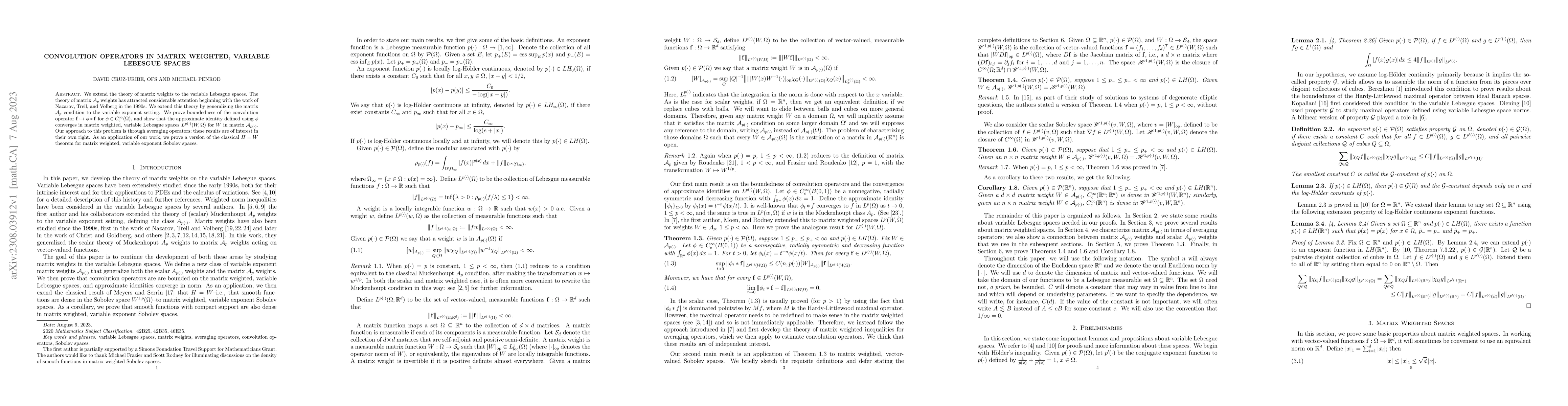 Thumbnail for Convolution Operators in Matrix Weighted, Variable Lebesgue Spaces