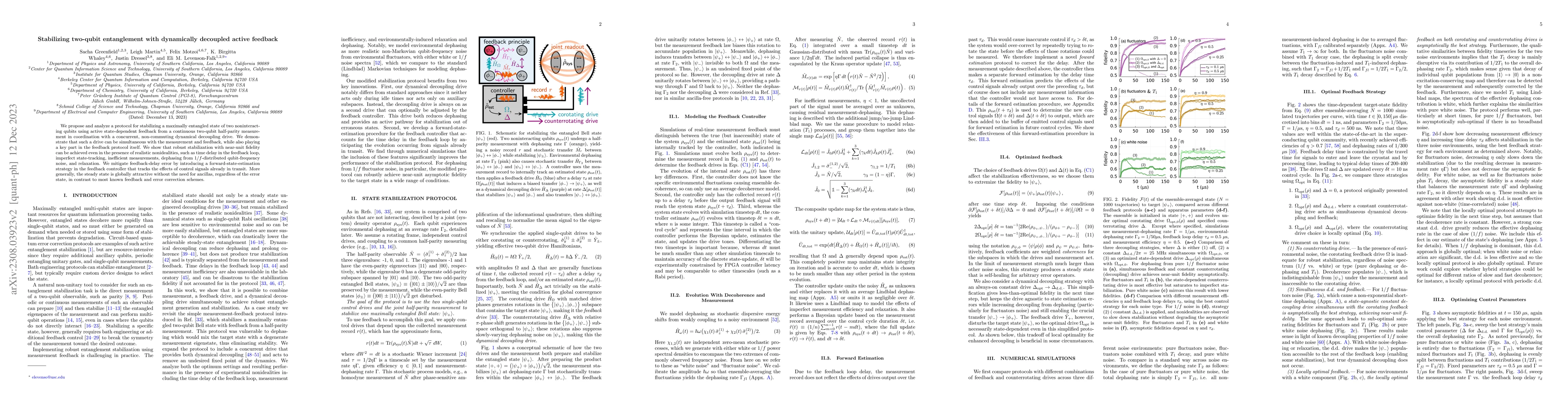 Thumbnail for Stabilizing two-qubit entanglement with dynamically decoupled active
  feedback