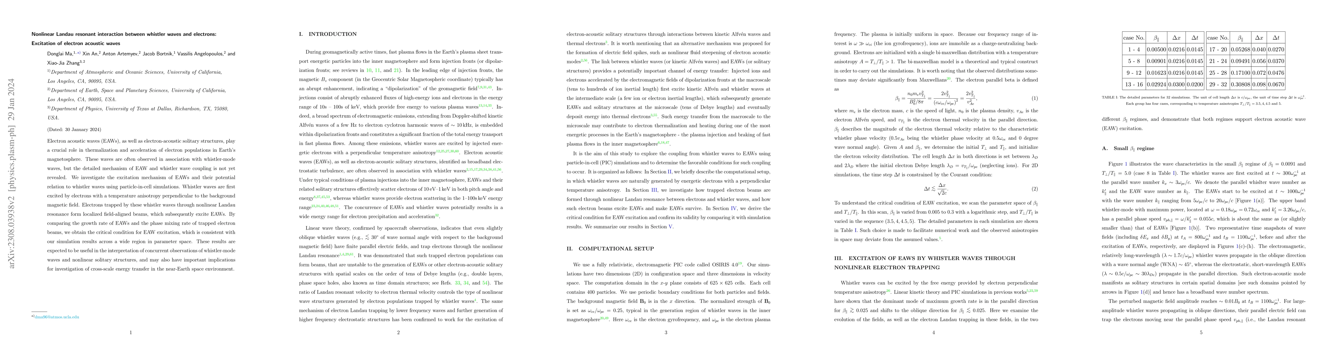Thumbnail for Nonlinear Landau resonant interaction between whistler waves and
  electrons: Excitation of electron acoustic waves