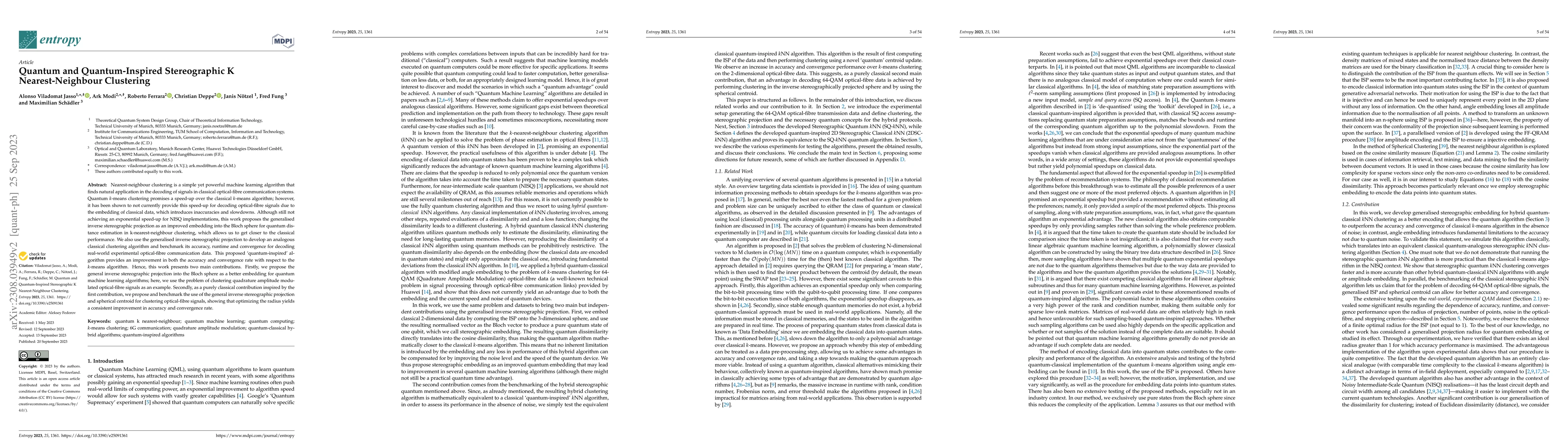 Thumbnail for Quantum and Quantum-Inspired Stereographic K Nearest-Neighbour
  Clustering