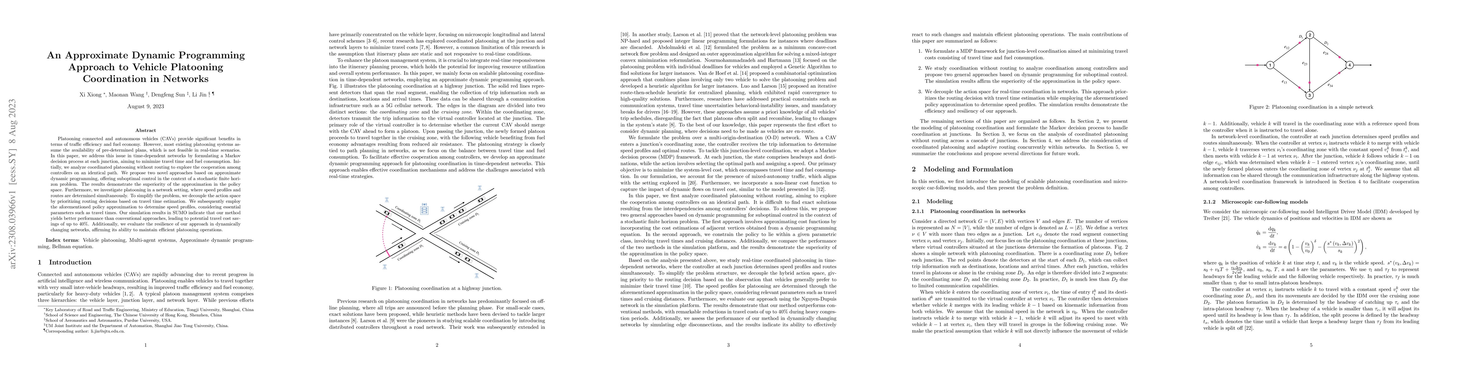 Thumbnail for An Approximate Dynamic Programming Approach to Vehicle Platooning
  Coordination in Networks