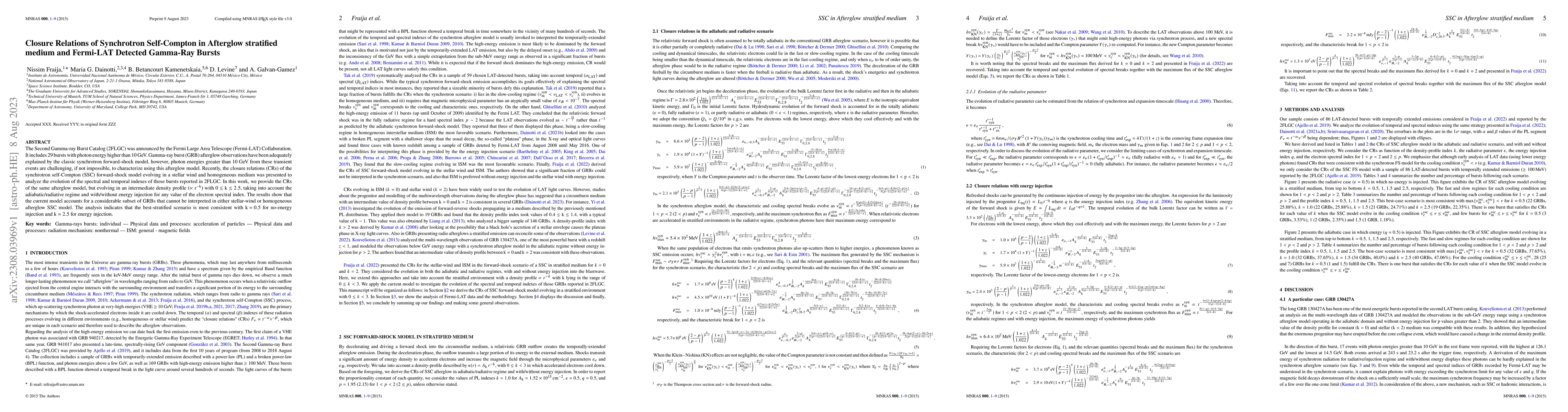 Thumbnail for Closure Relations of Synchrotron Self-Compton in Afterglow stratified
  medium and Fermi-LAT Detected Gamma-Ray Bursts