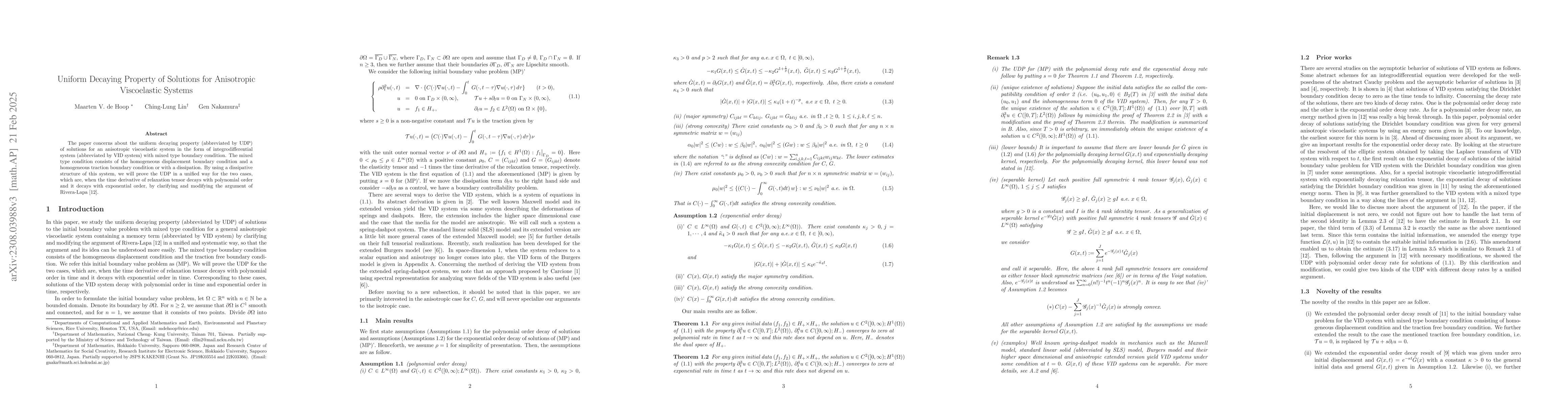 Thumbnail for Uniform Decaying Property of Solutions for Anisotropic Viscoelastic
  Systems