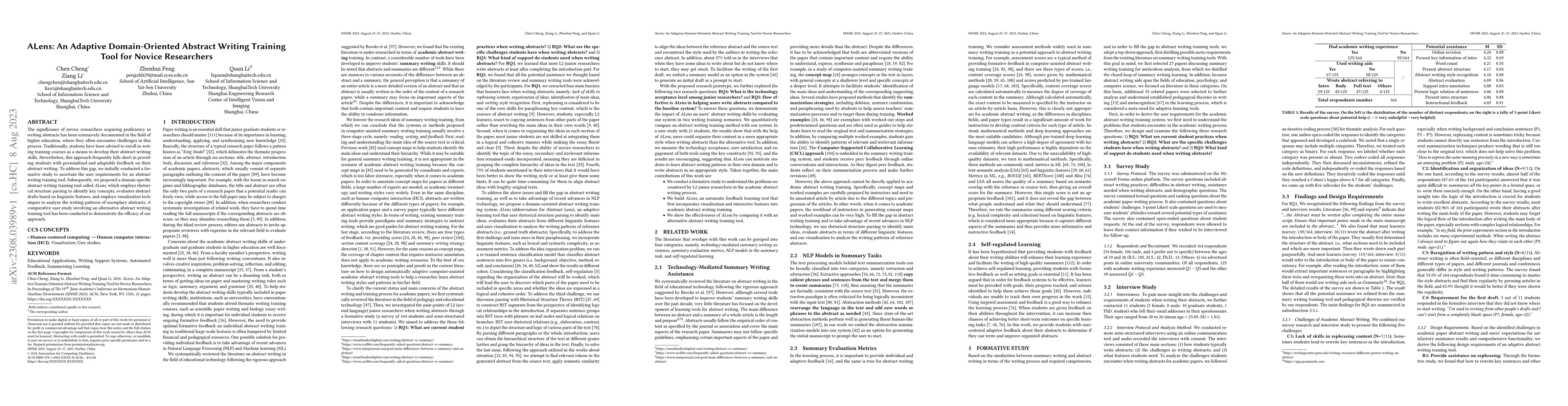 Thumbnail for ALens: An Adaptive Domain-Oriented Abstract Writing Training Tool for
  Novice Researchers