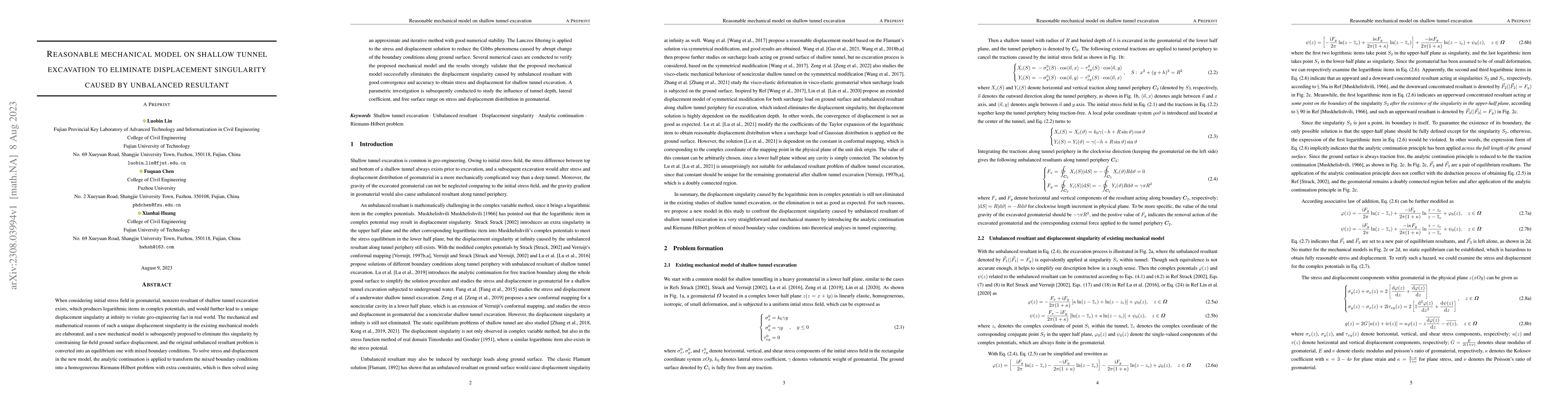 Thumbnail for Reasonable mechanical model on shallow tunnel excavation to eliminate
  displacement singularity caused by unbalanced resultant
