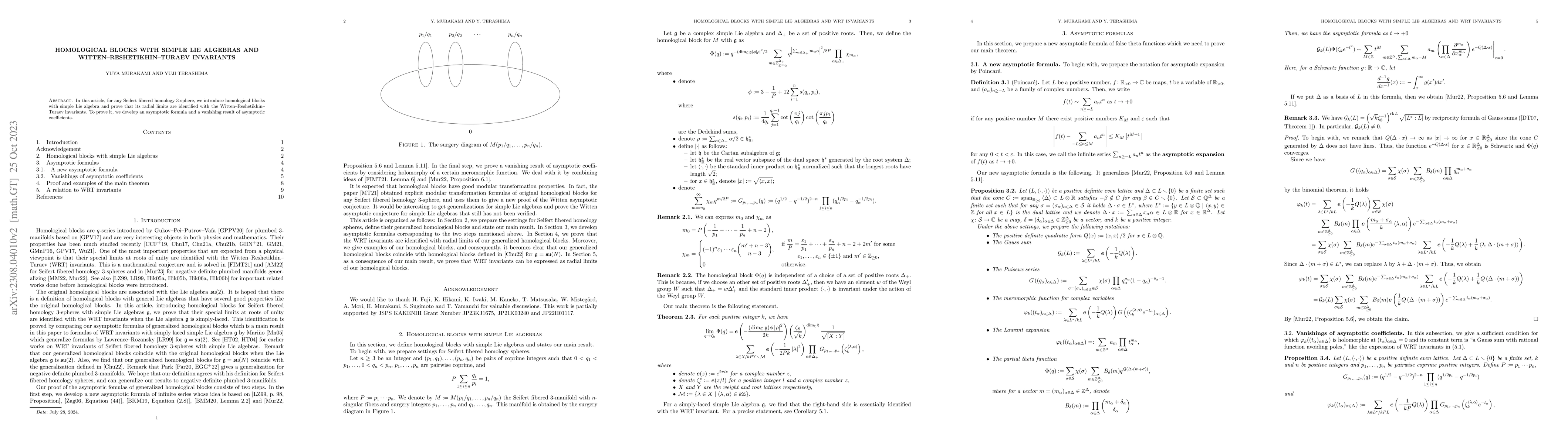 Thumbnail for Homological blocks with simple Lie algebras and
  Witten--Reshetikhin--Turaev invariants