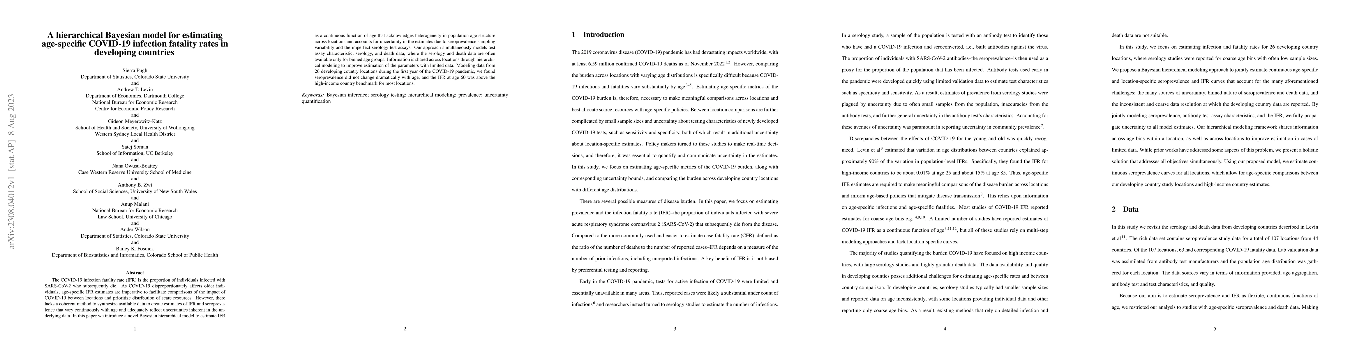 Thumbnail for A hierarchical Bayesian model for estimating age-specific COVID-19
  infection fatality rates in developing countries
