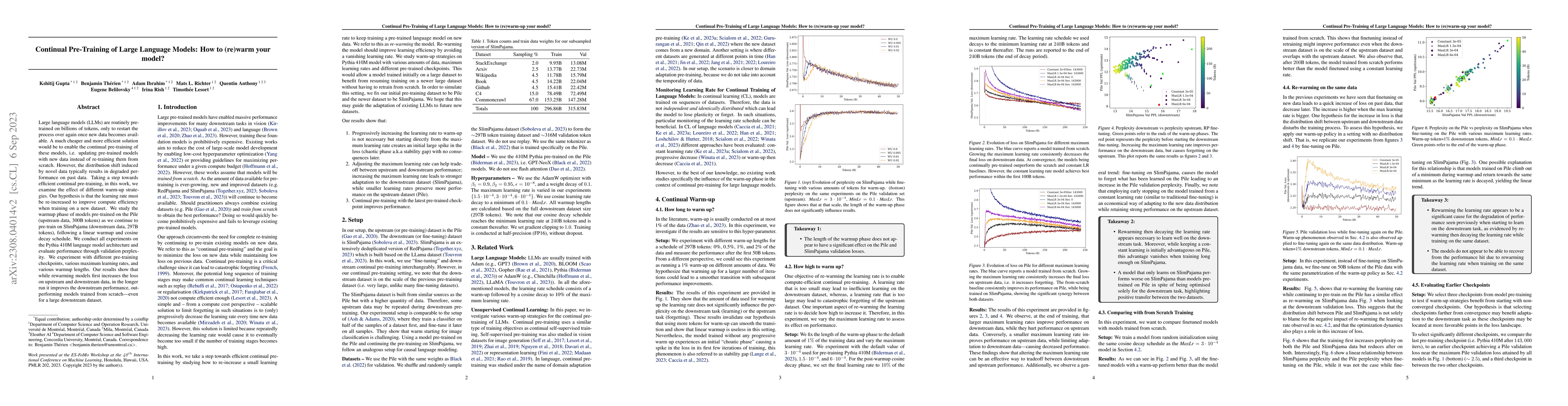 Thumbnail for Continual Pre-Training of Large Language Models: How to (re)warm your
  model?