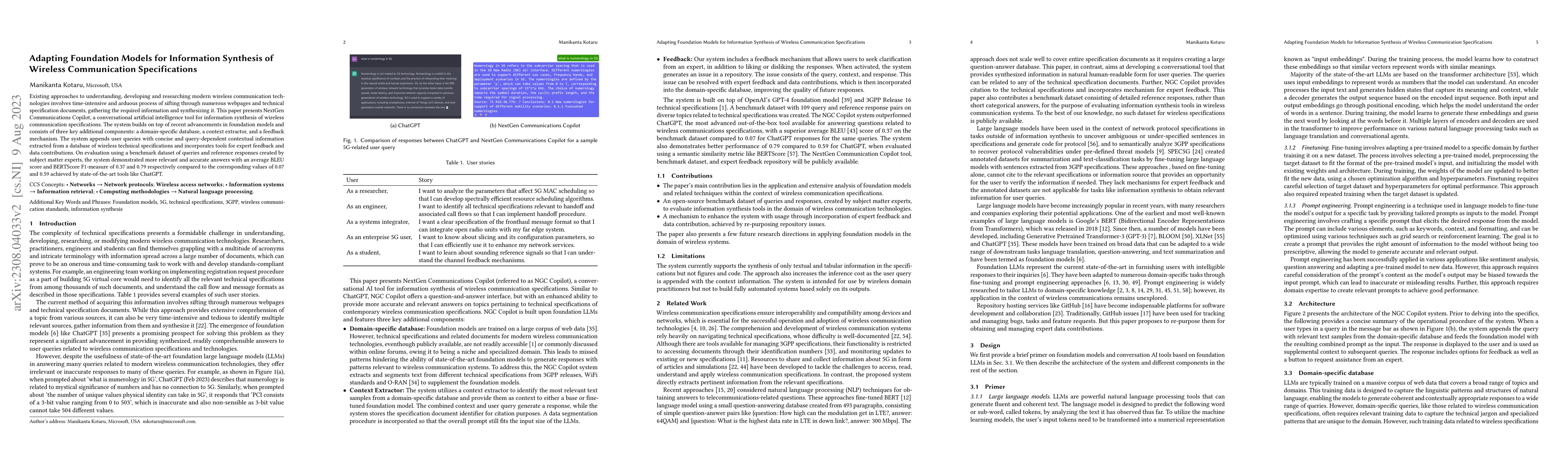 Thumbnail for Adapting Foundation Models for Information Synthesis of Wireless
  Communication Specifications
