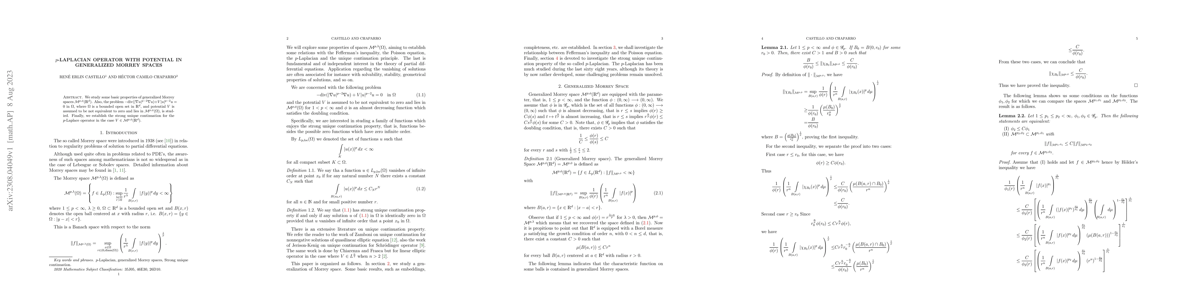 Thumbnail for $p$-Laplacian operator with potential in generalized Morrey Spaces