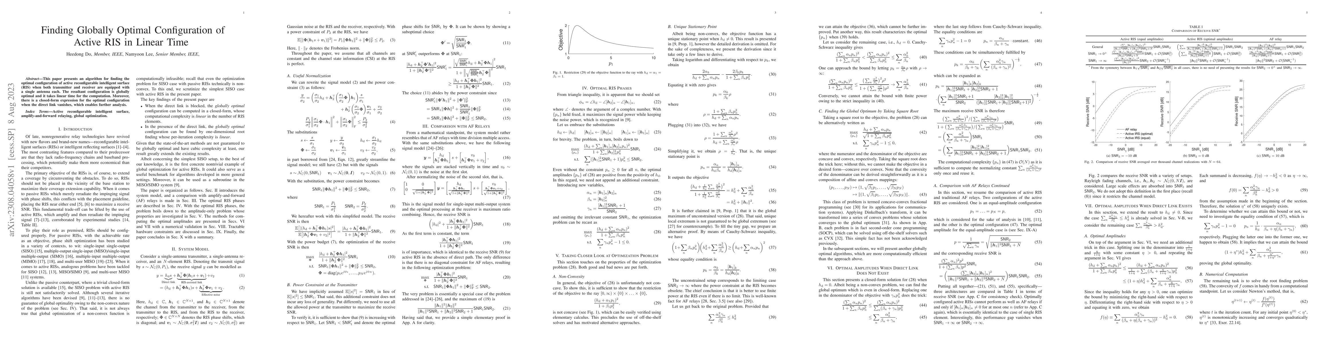Thumbnail for Finding Globally Optimal Configuration of Active RIS in Linear Time