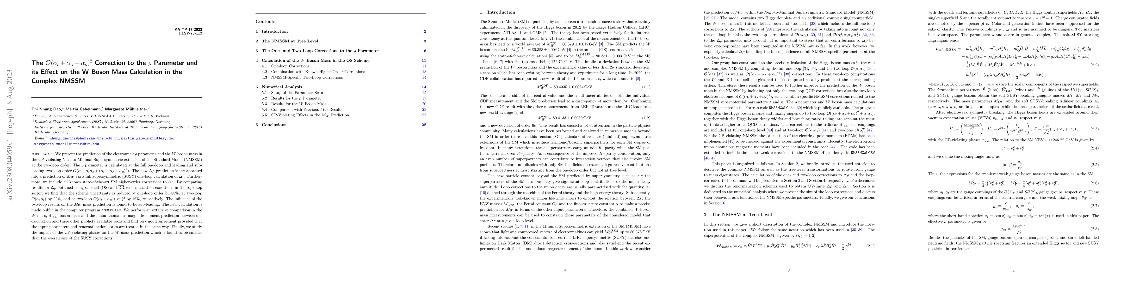 Thumbnail for The ${\cal O}(\alpha_t+\alpha_\lambda+\alpha_\kappa)^2$ Correction to
  the $\rho$ Parameter and its Effect on the W Boson Mass Calculation in the
  Complex NMSSM