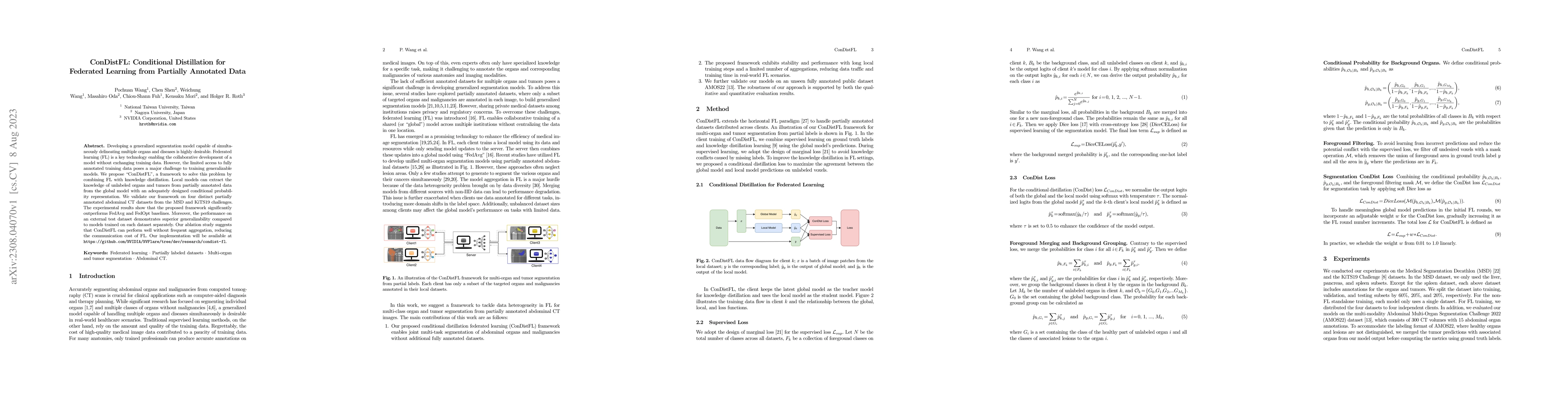 Thumbnail for ConDistFL: Conditional Distillation for Federated Learning from
  Partially Annotated Data