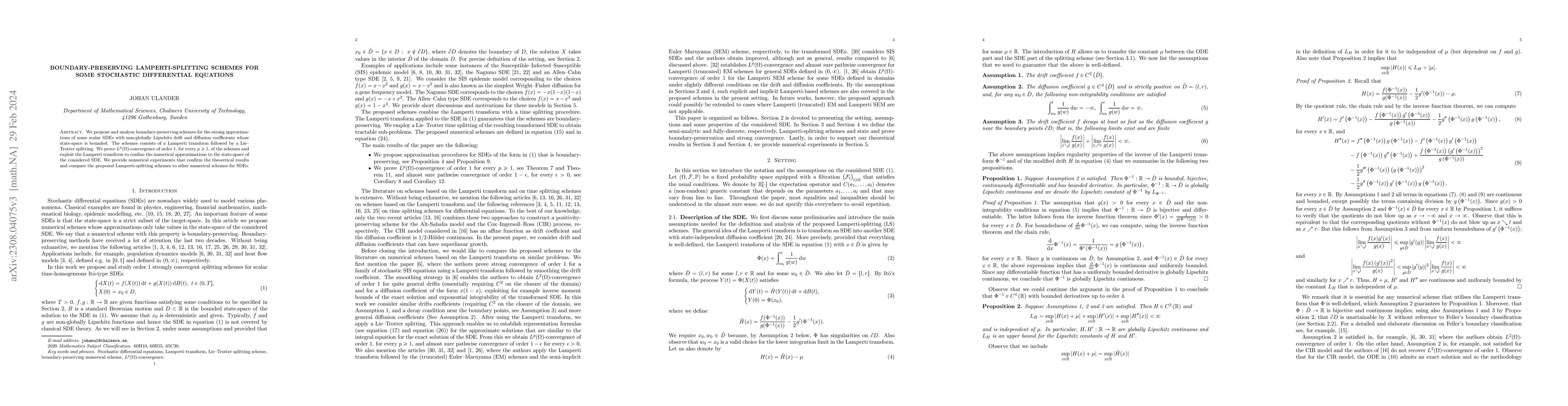 Thumbnail for Boundary-preserving Lamperti-splitting schemes for some Stochastic
  Differential Equations