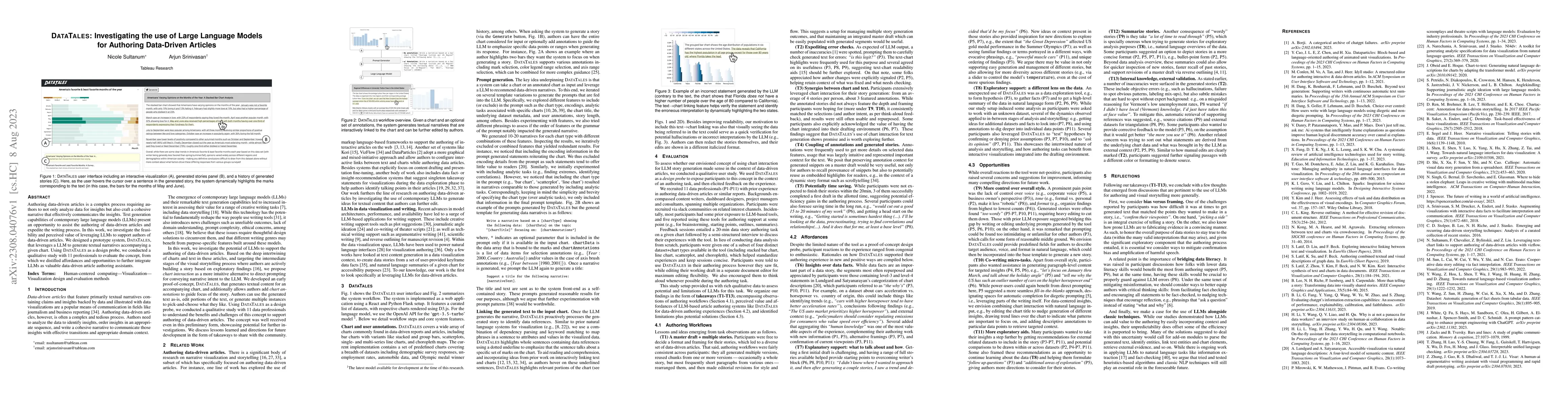 Thumbnail for DataTales: Investigating the use of Large Language Models for Authoring
  Data-Driven Articles